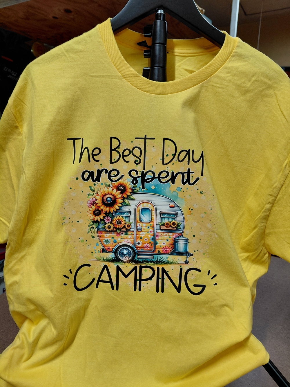 T-shirt XL Yellow Gildan Womens Heavy Cotton "Best Days Are Spent Camping" New